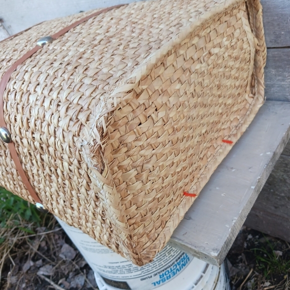 Acapulco Mexico Vintage Woven‎ Rattan Large Beach Bag Tote 3D Flowers Orange/Red - Picture 9 of 13
